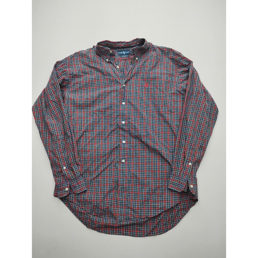 Ralph Lauren‎ Shirt Men L Plaid Red Casual Button Down Classic Preppy  Pony